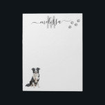 Border Collie Watercolor Monogram Personalised  Notepad<br><div class="desc">This design may be personalised in the area provided by changing the photo and/or text. Or it can be customised by clicking Personalise this Template and then choosing the click to customise further option and delete or change the colour of the background, add text, change the text colour or style,...</div>