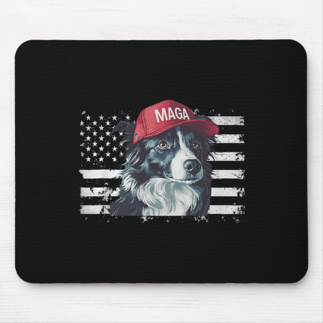 Border Collie Wearing Mega Hat American Flag Dogs  Mouse Mat (Front)
