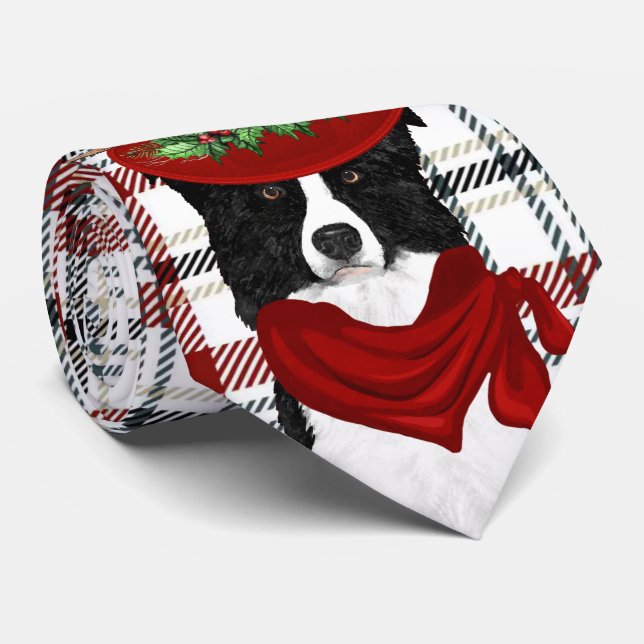 Border Collie Western Plaid Holiday Christmas Tie (Rolled)