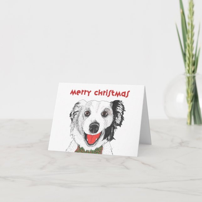 Border Collie with Bow Tie - Merry Christmas  Holiday Card (Front)