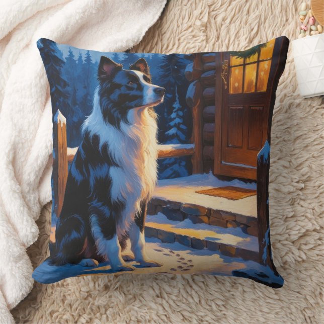 Border Collie With Christmas Lights Holiday Cushion (Blanket)