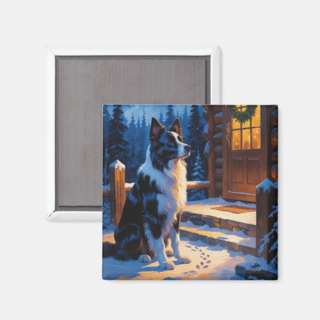Border Collie With Christmas Lights Holiday Magnet (Front/Back)