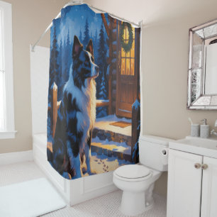 Border Collie With Christmas Lights Holiday Shower Curtain
