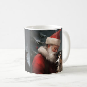 Border Collie With Santa Claus Festive Christmas Coffee Mug