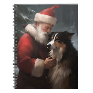 Border Collie With Santa Claus Festive Christmas Notebook
