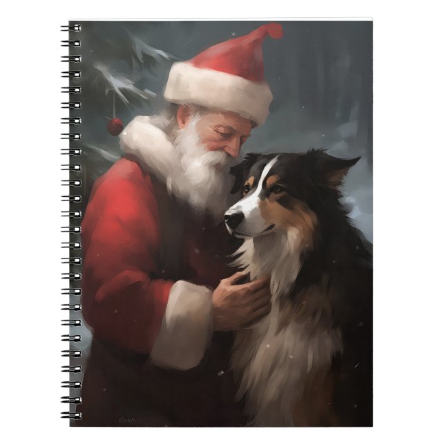 Border Collie With Santa Claus Festive Christmas Notebook (Front)