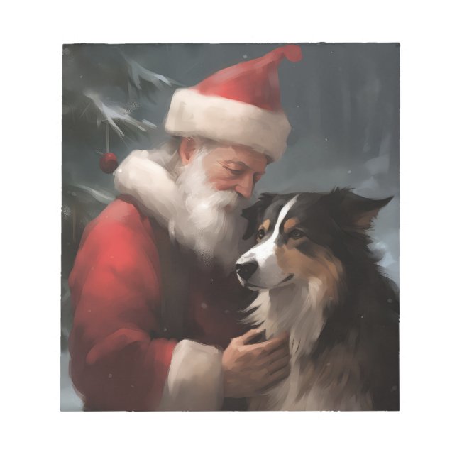 Border Collie With Santa Claus Festive Christmas Notepad (Front)