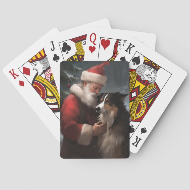 Border Collie With Santa Claus Festive Christmas Playing Cards (Back)