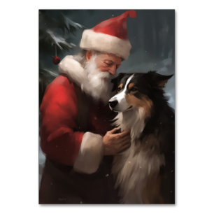 Border Collie With Santa Claus Festive Christmas Table Number