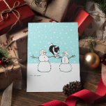 Border Collie with Snowmen | Agility Dog Christmas Holiday Card<br><div class="desc">Cute illustration of a Border Collie jumping over the arms of two snowmen. The inside text reads “Happy Holidays!” This text can be personalised with your own custom greeting. A cool holiday card for pet services to customise and send to customers, friends and clients. Great for veterinarians, pet sitters and...</div>