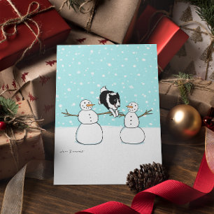 Border Collie with Snowmen Agility Dog Christmas Holiday Card