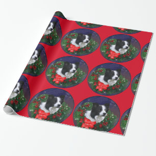 Border Collie Wreath Christmas Wrapping Paper