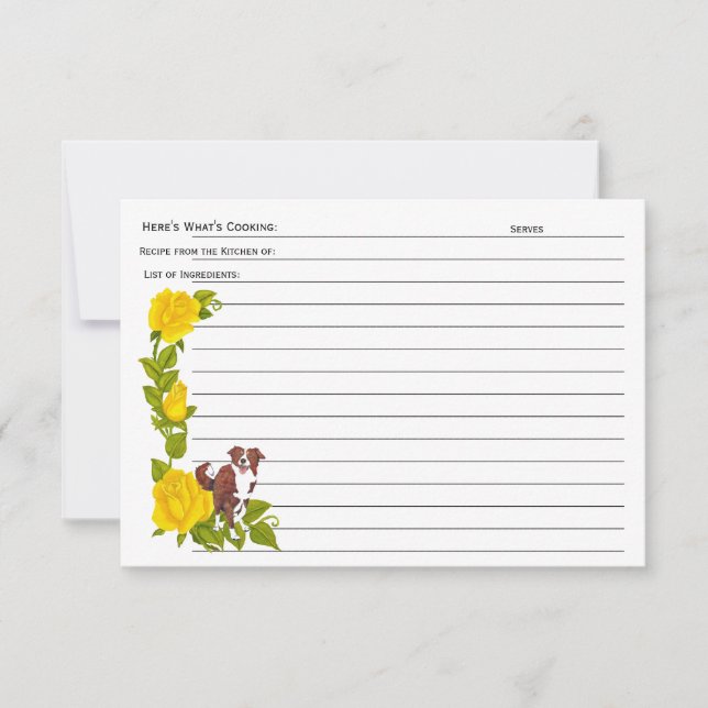 Border Collie, Yellow Roses Recipe Card (Front)