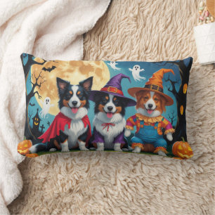 Border Collies Dogs Pumpkin Halloween Funny Lumbar Cushion
