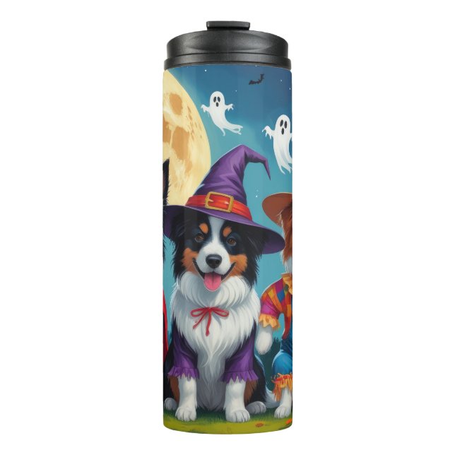 Border Collies Dogs Pumpkin Halloween Funny Thermal Tumbler (Front)