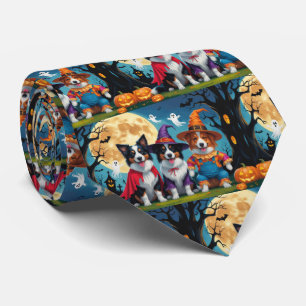 Border Collies Dogs Pumpkin Halloween Funny Tie