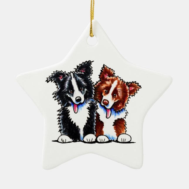 Border Collies Little League Ceramic Tree Decoration (Front)