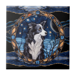 Border Collies on a Starry Night Tile