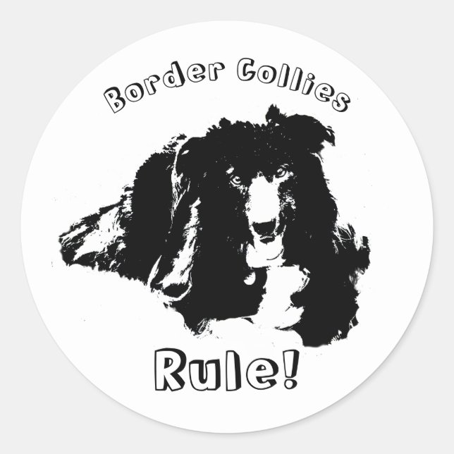 Border Collies Rule Cute Dog  Classic Round Sticker (Front)