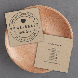 Border Home-Baked With Love Heart Social Media Square Business Card