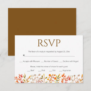 Border of leaves and berries brown wedding RSVP card