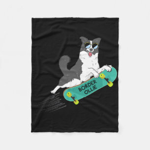 Border Ollie Funny Pun Jokes Dog Skateboarding Kid Fleece Blanket