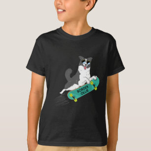 Border Ollie Funny Pun Jokes Dog Skateboarding Kid T-Shirt