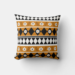 Border Stripe Flower Diamond Boho Floral Pattern Cushion