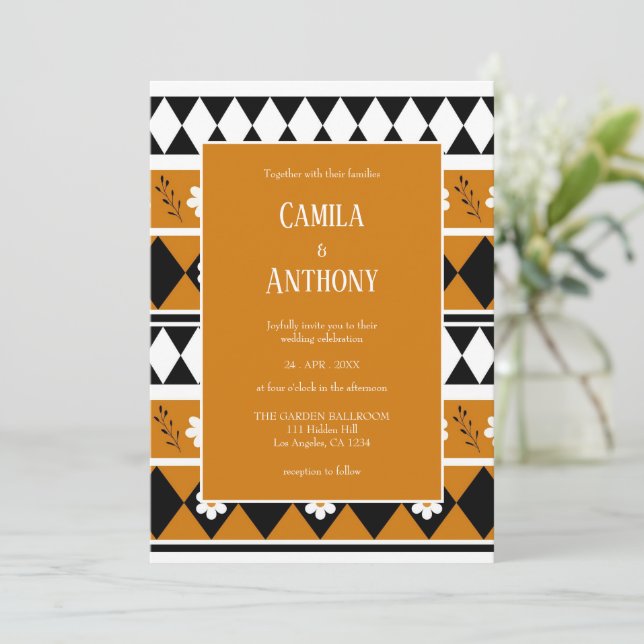 Border Stripe Flower Diamond Boho Floral Pattern Invitation (Standing Front)