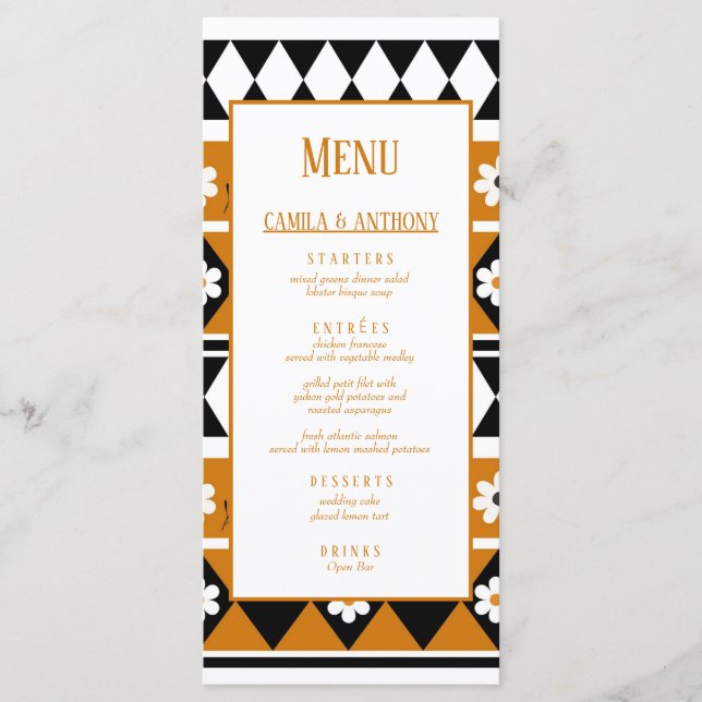 Border Stripe Flower Diamond Boho Floral Pattern Menu (Front)