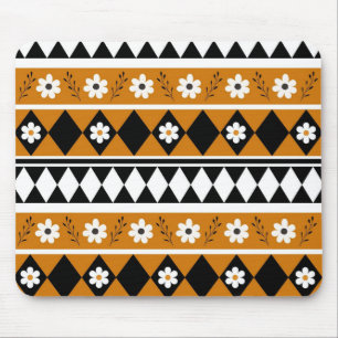 Border Stripe Flower Diamond Boho Floral Pattern Mouse Mat