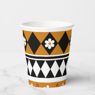 Border Stripe Flower Diamond Boho Floral Pattern Paper Cups