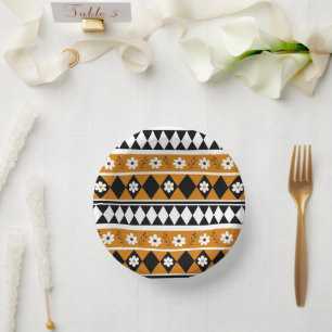 Border Stripe Flower Diamond Boho Floral Pattern Paper Plate