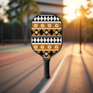 Border Stripe Flower Diamond Boho Floral Pattern Pickleball Paddle