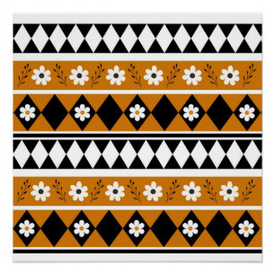 Border Stripe Flower Diamond Boho Floral Pattern Poster