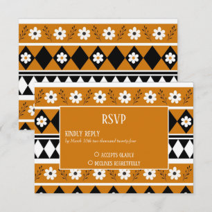 Border Stripe Flower Diamond Boho Floral Pattern RSVP Card