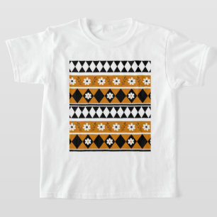 Border Stripe Flower Diamond Boho Floral Pattern T-Shirt