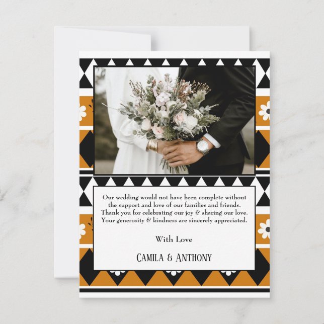 Border Stripe Flower Diamond Boho Floral Pattern Thank You Card (Back)
