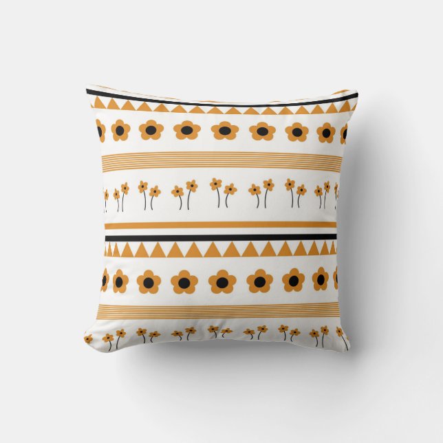 Border Stripe Flower Triangle Boho Pattern Cushion (Front)
