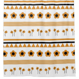 Border Stripe Flower Triangle Boho Pattern Shower Curtain