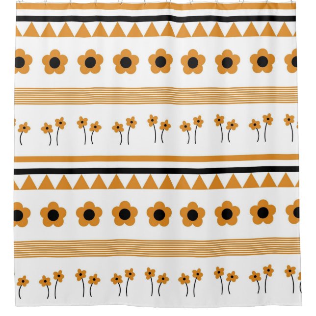 Border Stripe Flower Triangle Boho Pattern Shower Curtain (Front)
