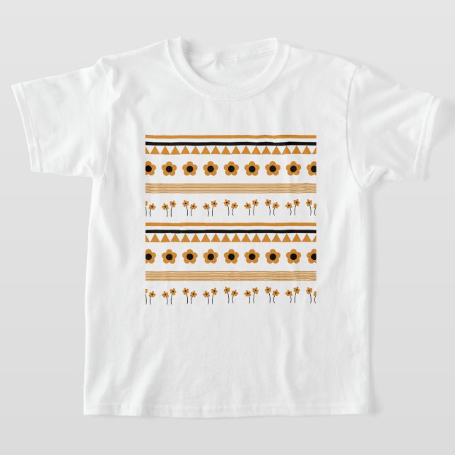 Border Stripe Flower Triangle Boho Pattern T-Shirt (Laydown)