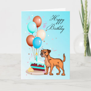 Border Terrier Blue Birthday Greeting Card