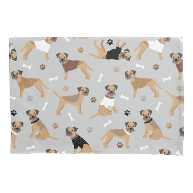 Border Terrier Bones and Paws Pillow Case (Front)
