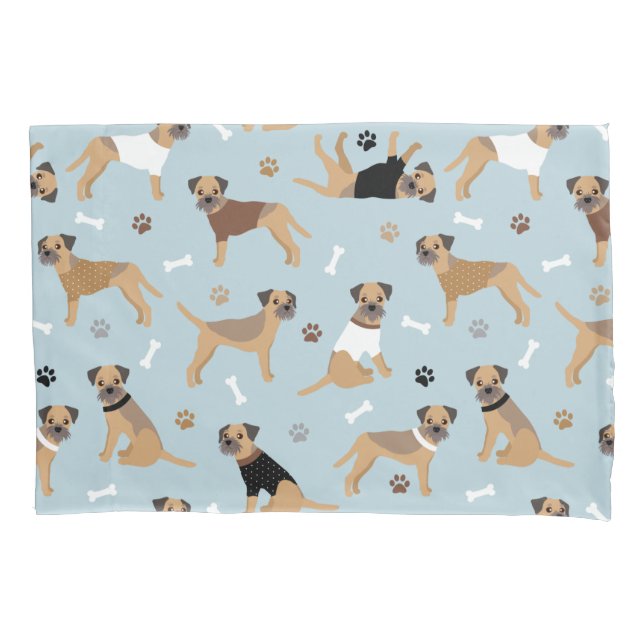 Border Terrier Bones and Paws Pillowcase (Front)