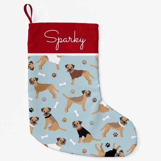Border Terrier Bones and Paws Small Christmas Stocking (Front)
