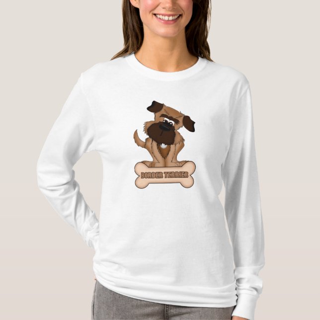 Border Terrier Cartoon Long Sleeve Sweatshirt T-Shirt (Front)