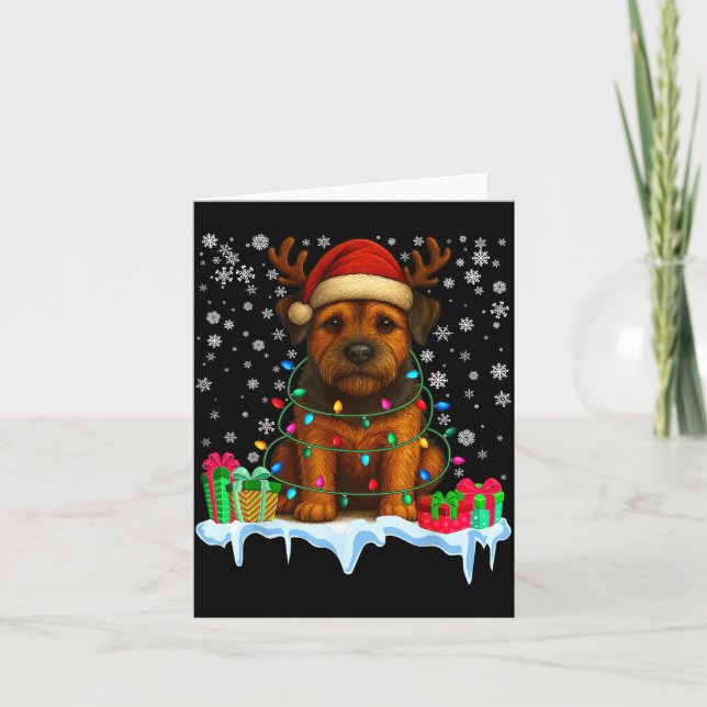 Border Terrier Christmas Santa Hat Reindeer Pajama Card (Front)