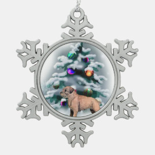 Border Terrier Christmas Snowflake Pewter Christmas Ornament