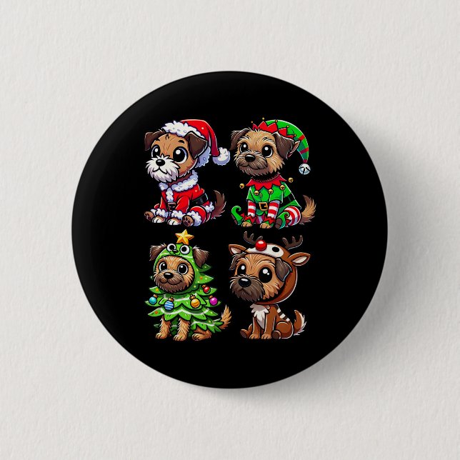 Border Terrier Christmas Tree Santa Elf Costume Do 6 Cm Round Badge (Front)